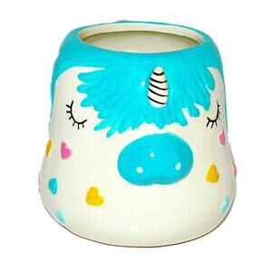3D Sculpted Unicorn-Themed Ceramic Mug With Teal Mane & Colorful Heart Details